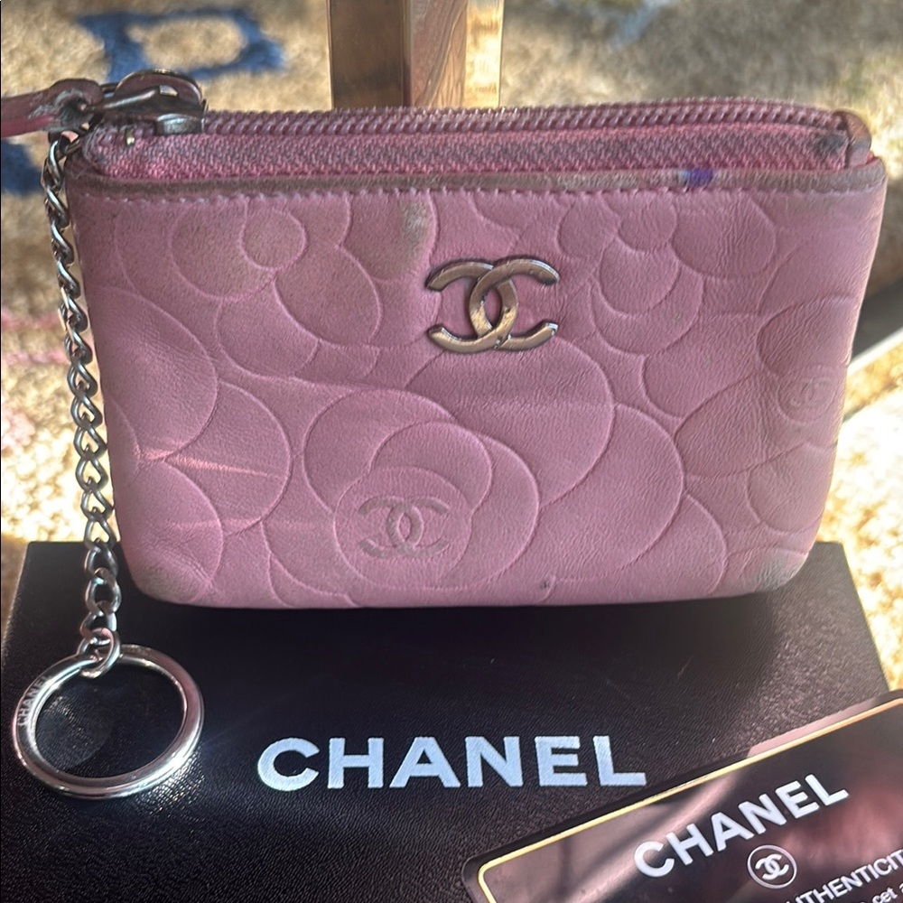 CHANEL CC Camellia Rose Quilted Key Case Card Case Wallet Box Authenticity Card